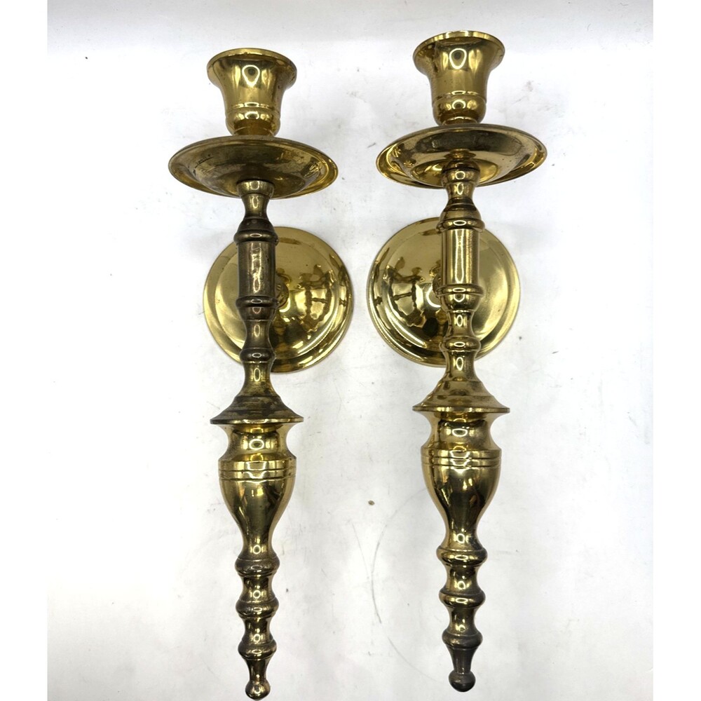 2 Solid Brass Wall Sconce Pair Set Candlestick 11” Tall India
